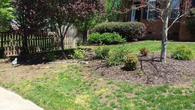 Before a completed landscaping project in the Charlotte, NC area